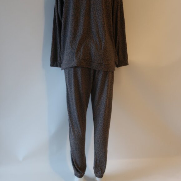 Womens P.J. Salvage Brown Black Leopard 2Pc Set Leisure Top/L Jogger Pants XL * - Picture 11 of 12